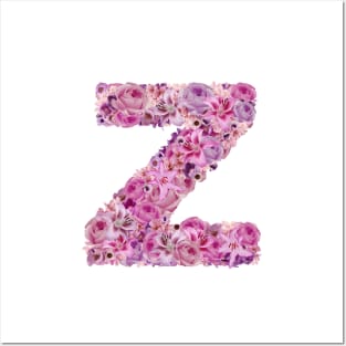 Pink Floral Letter Z Posters and Art